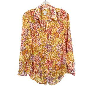 Chico's Yellow Multicolor Leopard Print Sheer Long Sleeve Blouse - Size 0, Small